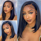 UCUVIC 14 Inch Brazilian Straight Bob Wig Human Hair HD Lace Front Wigs Pre Plucked Glueless Side Part Lace Frontal Bob Wigs 180 Density Ailwelia