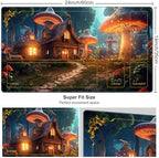 for MTG Playmat with Zones 24 x 14 inches for TCG Playmats Non-Slip Rubber Base Commander Play Mat for Magic The Gathering Playmat Iorcana Trading Card Game, A Magical Mushroom Village