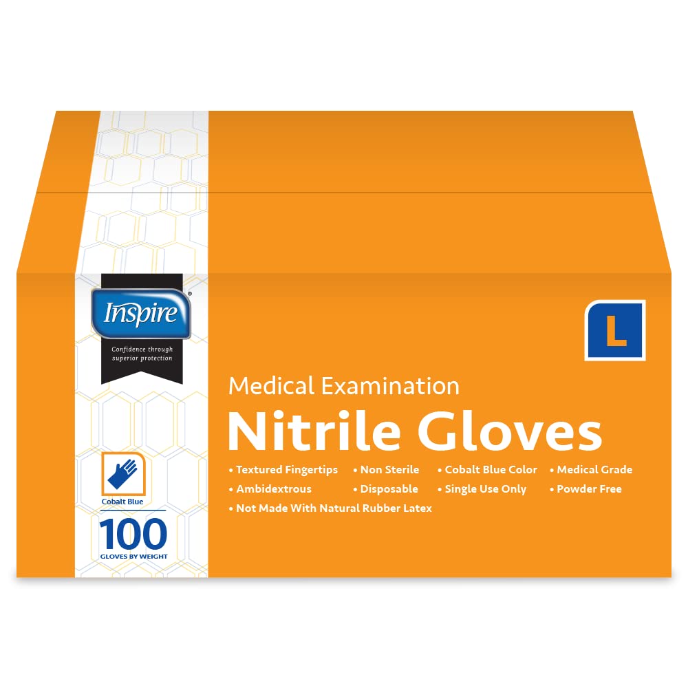Inspire Nitrile Exam Gloves | The Original Quality Stretch Nitrile Cobalt Blue | 4.5 Gloves Disposable Latex Free Medical EMT (Cobalt Blue, XXL)