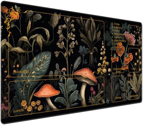 DEGDFSGR for MTG Playmat with Zones 24 x 14 inches for TCG Playmats MTG Mat Non-Slip Rubber Base Commander Playmat for Card Play mat Iorcana Trading Card Game, Mushroom Red Flower