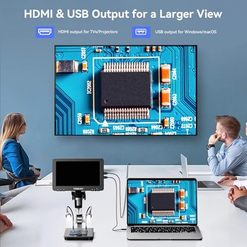 TOMLOV DM9 Pro Digital Microscope: 16MP 7" 1200X HD IPS HDMI Coin Microscope Magnifier for Full Coin View with Screen, 1080P LCD Soldering Microscopes for Adults with 10 LED Lights, PC/TV View, 32GB