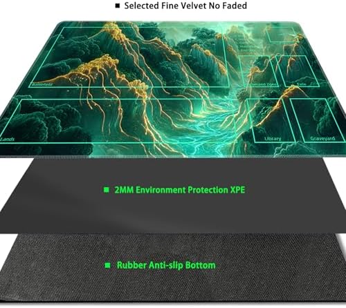 MTG Playmat with Zones Magic Card Playmat Game Mat,TCG & CCG Card Games Mat with Free Storage Bags Size 24 x 14 Inches (with Zones,Mountain4)