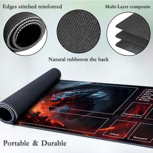 for MTG Game Playmat, for Magic TCG Rubber Play mat,Tabletop Card Playmats with Smooth Surface,Trading Card Inked Game Mat with Zones,Battle Game,Fire Dragon