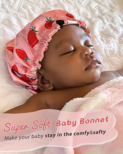 YANIBEST Baby Satin Bonnet Sleep Cap - Double Layer Reversible Adjustable Silky Satin Cap for Infant Toddler(5-12 Year,Strawberry)