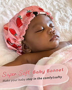 YANIBEST Baby Satin Bonnet Sleep Cap - Double Layer Reversible Adjustable Silky Satin Cap for Infant Toddler(5-12 Year,Strawberry)