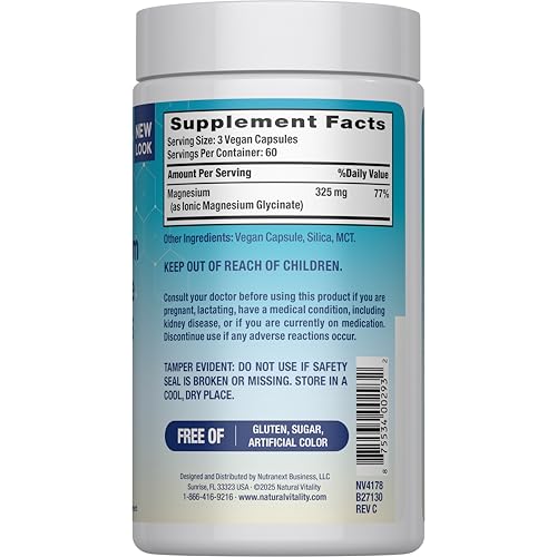 Natural Vitality Calm, Magnesium Glycinate Supports Bone, Muscle, Heart, & Nerve Health, Non-GMO, Vegan, Gluten Free 180ct