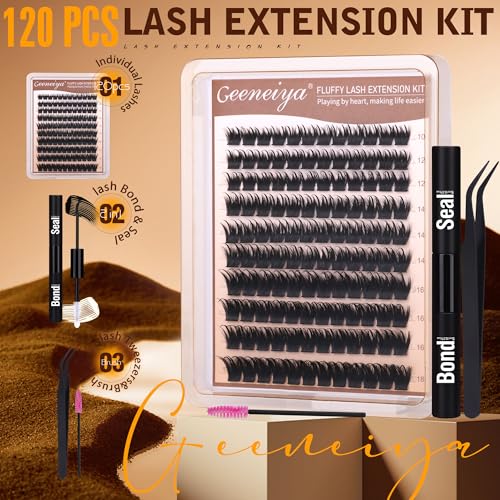 Geeneiya Fairy Lash Clusters Kit D Curl Eyelash Clusters Wispy 10-18MM DIY Lash Extension Kit Volume Cluster Eyelash Extensions Kit Individual Lashes with Waterproof Lash Bond and Seal for Beginners