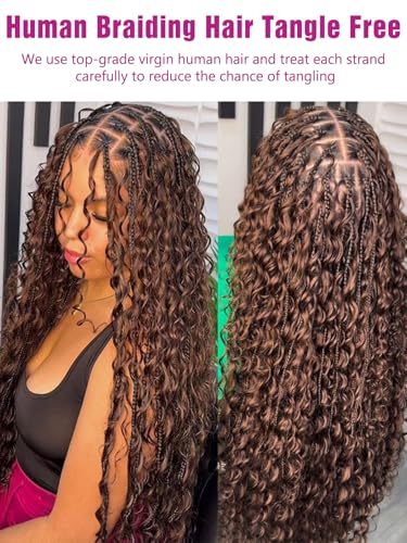Chocolate Brown Human Braiding Hair Deep Wave Bulk Human Hair for Braiding, 4# Color No Weft Curly Braiding Hair Extensions for Boho Braids Wet and Wavy Braiding Human Hair Bundles(16inch,#4,100g)