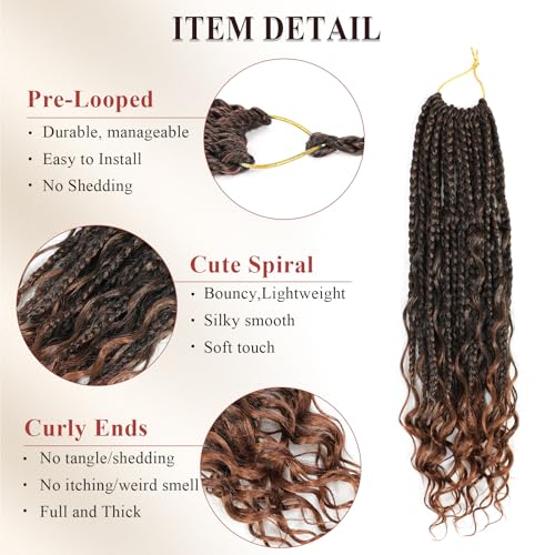 Boho Box Braids Crochet Hair 8 Packs Boho Crochet Braids Pre Looped 1B/30 Goddess Box Braids Crochet Hair for Black Women 14 Inch Boho Braids Crochet Hair Extension