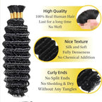 Human Braiding Hair for Boho Braids Deep Wave Bulk Human Hair 100g 24 Inch Curly Human Hair Extensions for Boho Braids Wet and Wavy Human Hair 4 Bundles/Pack Natural Color