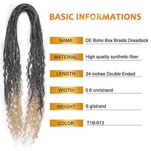Boho Dread Synthetic Double Ended Dreadlock Extensions with Boho Box Braids 24inches 10 Strands Thin Soft Black to Blonde DE Dreadlock Extensions (Boho 10 Strands, T1B/613)