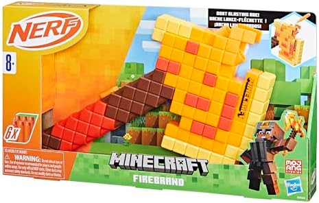 Nerf Minecraft Firebrand, Dart Blasting Axe, 6 Nerf Elite Foam Darts, Design Inspired by Minecraft Axe in The Game, Pull Down Priming, Minecraft Toys