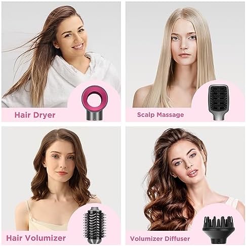 IG INGLAM 4 in 1 Hot Air Brush, Negative Ion Detachable Hair Styler & Volumizer with 2 Brush Heads, Updated Push Switch, Gray