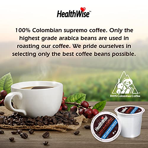 Healthwise Low Acid Unflavored Decaf, Chemical-Free Swiss Water Process, 99.9% Caffeine Free, 100% Colombian Coffee K-Cups – Medium Roast, Healthier Coffee for Sensitive Stomachs - 72 Count (Pack of 6)