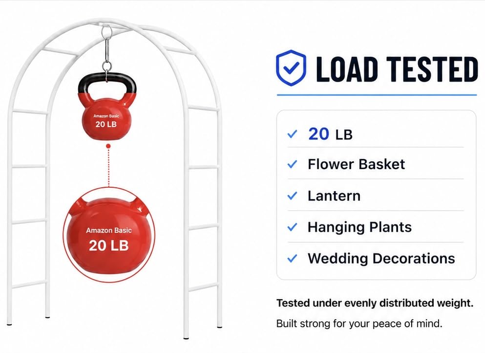 Adorox Metal Garden Arch Trellis for Climbing Plants 7.8ft Outdoor Arch Wedding Halloween Christmas Vine Trellis Pumpkin Archway Assemble Freely 2 Sizes White