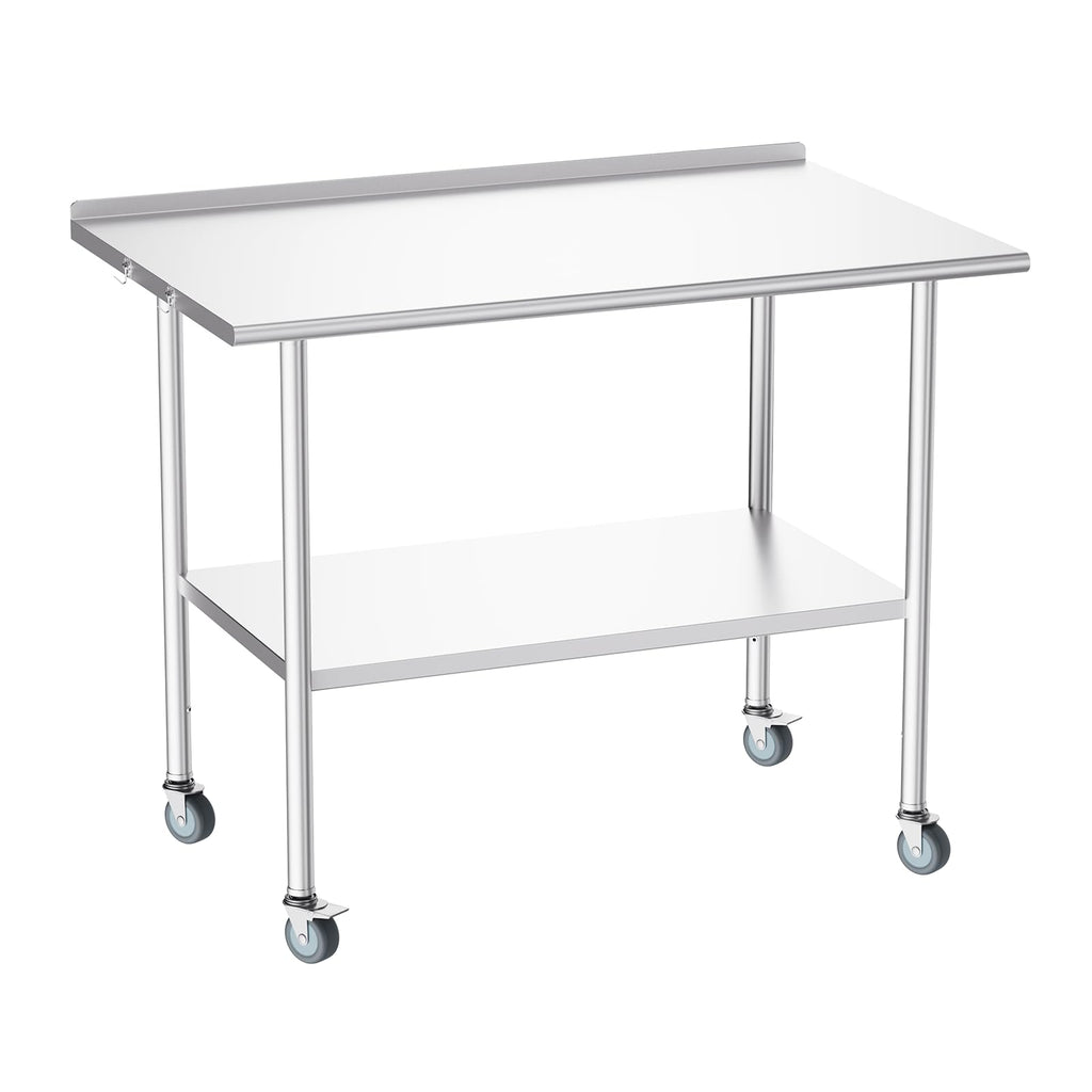 Atelicf NSF Stainless Steel Prep Table 30X48 inch, Backsplash & Casters