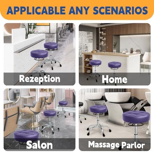 Rolling Stool Heavy Duty 400lb: Super Soft Seat Cushion,360° Swive,Height Adjustability,No Squeaky Noises,No Tip Over,New Upgraded Stool Salon Stool Chair, Tattoo Facial Massage Spa Medical (Purple)