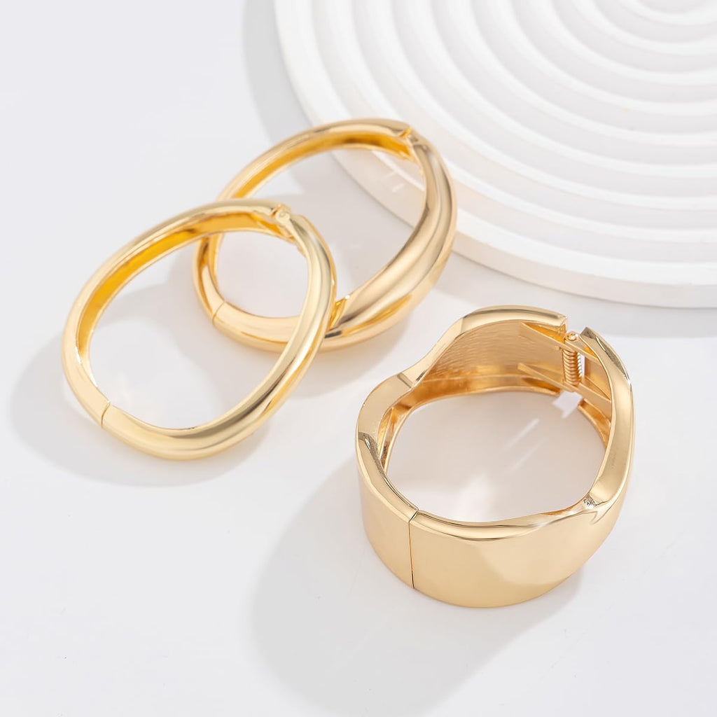 Impurain Gold Bangle Bracelets for Women Silver Plated Wide Wire Chunky Cuff Bracelets Trendy Hinged Cuff Open Wide Chunky Silver Bracelet Irregular Minimalist Bangle Jewelry (gold-2)