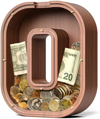 Summidate Wooden Letter Piggy Bank, Extra Thick Large Capacity Piggy Bank for Kids Boys Girls Toddler, Alphabet O Money Bank| Coin Box Birthday, Christmas, Festival