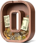 Summidate Wooden Letter Piggy Bank, Extra Thick Large Capacity Piggy Bank for Kids Boys Girls Toddler, Alphabet O Money Bank| Coin Box Birthday, Christmas, Festival