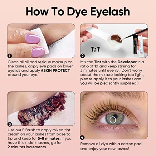 Libeauty Eyelash and Eyebrow Color Kit Brown Instant Hair Color Kit for Lash and Brow Perfect Partner for Lash Perm/Lift/Lamination Treatment Voluminous Coloring