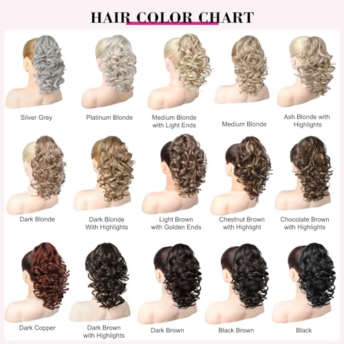 REECHO 12" Ponytail Extension, Classic Loose Curly Wavy Claw Clip Pony tails Hair Extensions Hairpieces for Women - Dark Brown