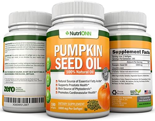 Pumpkin Seed Oil - 1000MG - 180 Softgels - Cold-Pressed Natural Pumpkin Seed Oil - Natural Source of Essential Fatty Acids - Great for Hair Growth, Prostate Health and GI Tract