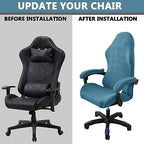 OQHAIR 4 Pieces Ergonomic Gaming Chair Cover with Armrest Soft Jacquard Gaming Chair Slipcover Anti Slip Gaming Chair Cover for Reclining Racing Gaming Gaming Chair -Light Gray