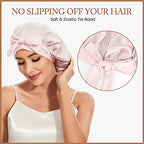 22 Momme 100% Mulberry Silk Bonnet for Women, Silk Sleep Cap for Hair Care, Silk Hair Wrap for Sleeping with Elastic Stay on Head All Night (Pink)