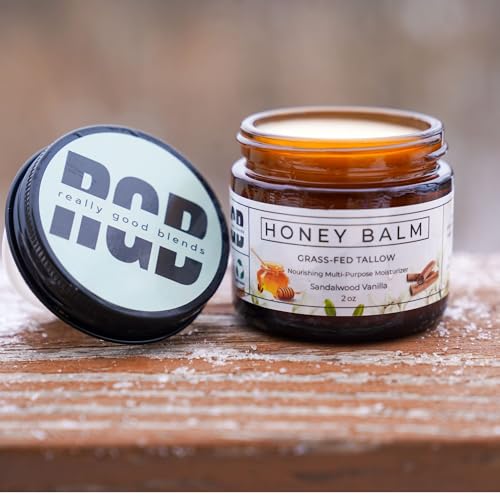 Tallow and Honey Balm, Handmade, Organic Body Butter, Grass-Fed Beef Tallow for Skin, Soothing All-Natural Moisturizer | Made in USA - 2 oz (Sandalwood Vanilla)