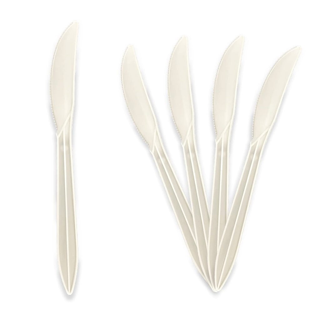 PAMI 1000 Pack Bulk Disposable Plastic Silverware Medium Weight Cutlery for Parties Catering Takeout Orders (Knives Knives White)