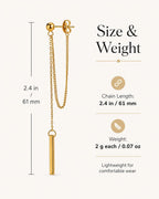 Dainty 18K Gold Plated Chain Earrings for Women - Long Threader Earring with Hypoallergenic Bar Drop Dangle Design, Elegant Line Dangly Jewelry Gift