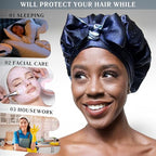 100% Mulberry Silk Bonnet for Sleeping Women, Handmade in USA 19 Momme Double Layer Reversible Silk Hair Wrap with Adjustable Ties, Non-Slip Sleep Cap for Curly & Natural Hair (Midnight)