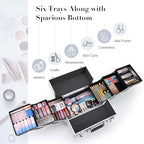 FRENESSA Makeup Case Cosmetic Organizer Case Extra Large 12 Inch 6 Trays Portable Makeup Organizer Case Make Up Carrying Box with Lockable for Esthetician Nail Students Craft Travel Glitter Silver