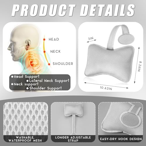 2 Pcs Hot Tub Pillows for Bathtub Universal Spa Pillow Headrest for Outdoor Hot Tub Universal Head and Neck Support Cushion Spa Chaise Lounge Pillow Enhanced Comfort and Elevated Headrest, with Hook