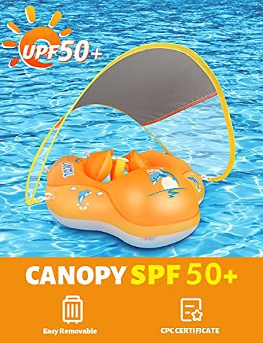 LAYCOL Baby Swimming Float Inflatable Baby Pool Float Ring with Sun Protection Canopy,add Tail no flip Over for Age of 3-36 Months