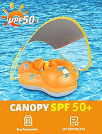 LAYCOL Baby Swimming Float Inflatable Baby Pool Float Ring with Sun Protection Canopy,add Tail no flip Over for Age of 3-36 Months