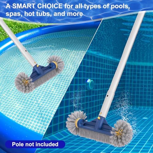 POOLAZA Premium Pool Brush with Round Ends - 12.5'' Head for Pool Walls, Tiles & Spa, High-Efficiency Scrub Brush