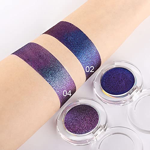 evpct 2Pcs Dark Royal blue Blue purple Duochrome MultiChrome Chameleon Rainbow Chrome Shimmer Eyeshadow Palette Set Loose High Pigment Metallic Holographic Eyeshadow Makeup Pallet, 2g, (02&04)
