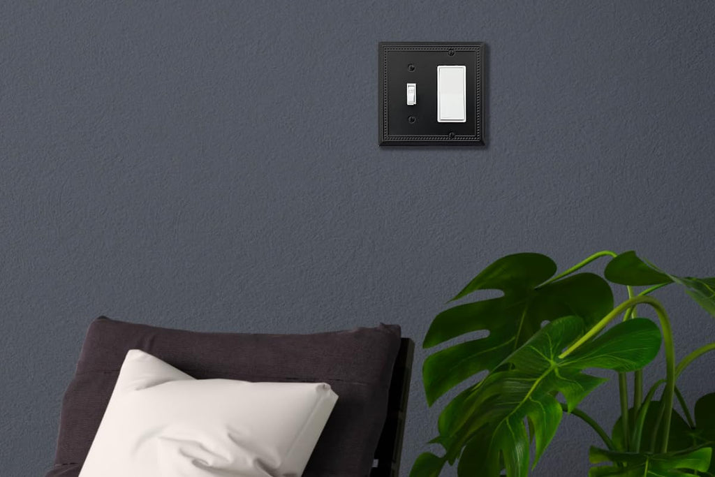 OKAWYC Toggle/Decorator Light Switch Cover Belaire Beaded Metal Wall Plate, 2-Pack Black 2 Gang, for Receptacle Dimmer Switch GFCI Outlet Decorative Wallplate, Durable
