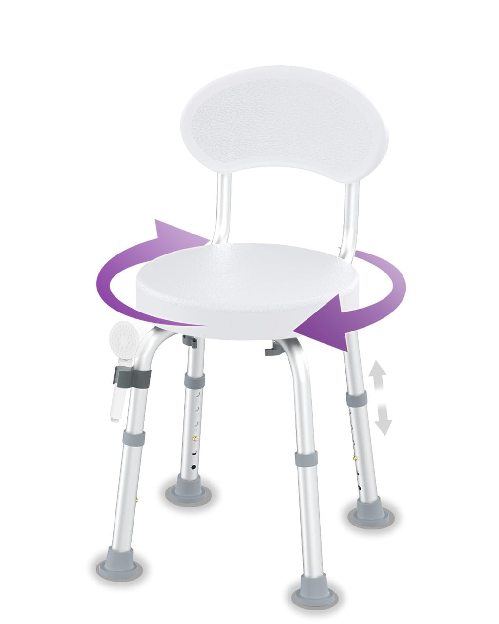 Fvzzin Swivel Shower Chair, 360° Non-Slip Shower Seat with Backrest for Elderly and Disabled, Height Adjustable Rotating Tub Transfer Bench for Seniors Bathroom Inside Shower(White)