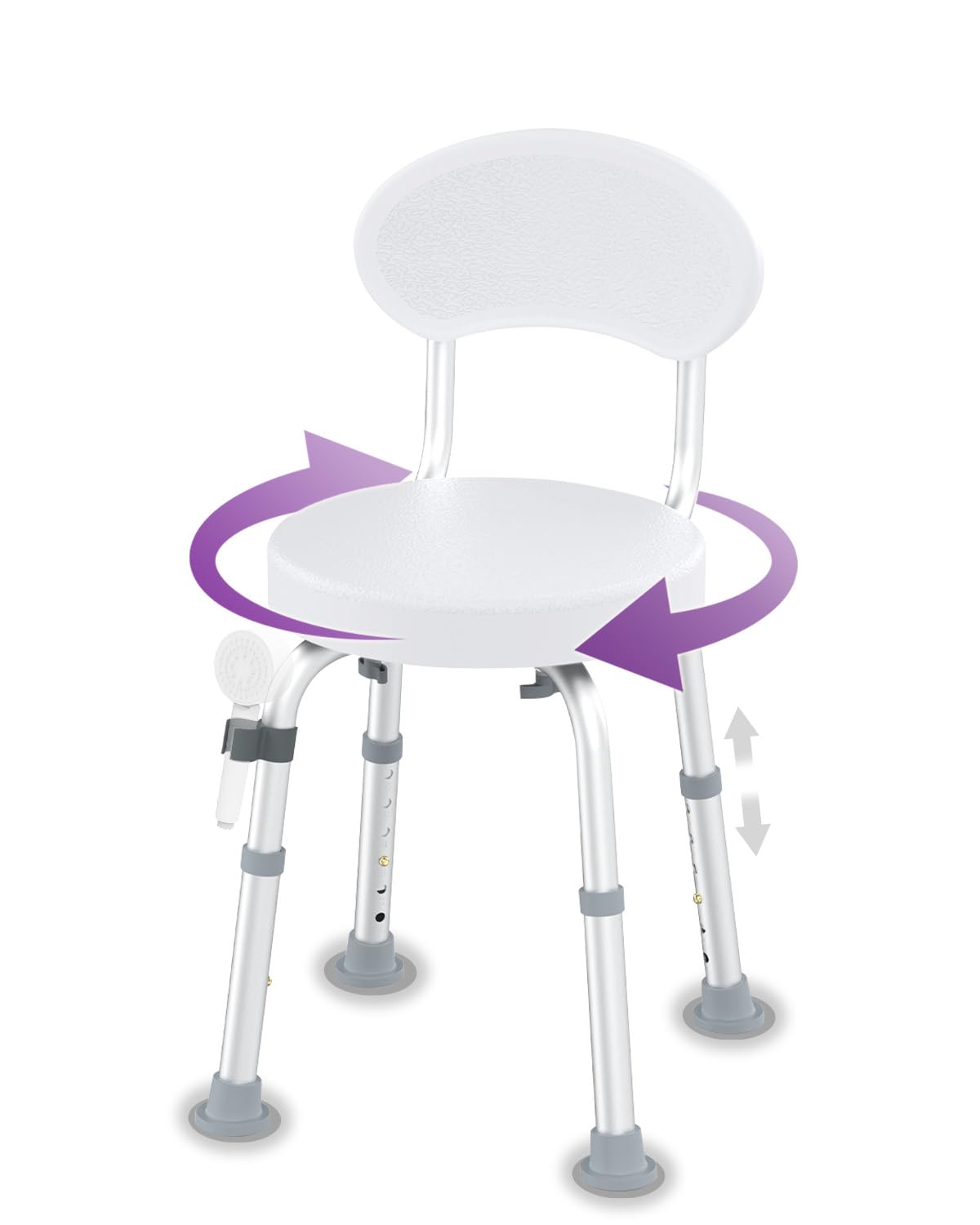 Fvzzin Swivel Shower Chair, 360° Non-Slip Shower Seat with Backrest for Elderly and Disabled, Height Adjustable Rotating Tub Transfer Bench for Seniors Bathroom Inside Shower(White)