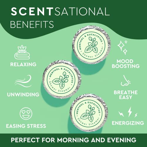 Cleverfy Shower Steamers Aromatherapy - 12 Pack of Menthol & Eucalyptus Shower Bombs with Essential Oils for Relaxation and Nasal Congestion. Valentines Day Gifts for Her and Him.