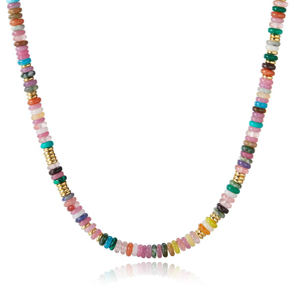 KissYan Beaded Necklaces for Women, Natural Stone Bead Choker(05)