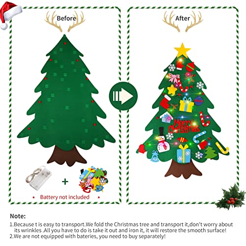 Felt Christmas Tree Set for Toddlers Kids with Led String Light，3.2ft Wall Hanging DIY Christmas Tree with Detachable Ornaments for Xmas Gifts Home Decoration