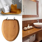 Mayfair Natural Oak Veneer Toilet Seat with Chrome Hinges, Round, Wood