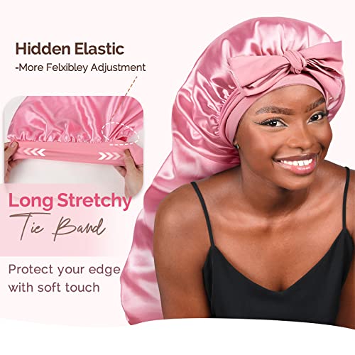 YANIBEST Silk Bonnet for Sleeping Braid Bonnet for Long Hair with Tie Band Bonnet for Braids for Black Women Curly Hair Locs