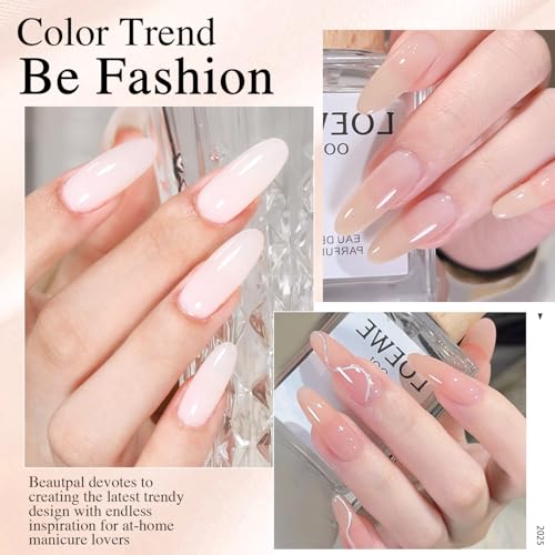 Beautpal Jelly Gel Polish Sheer Pink Crystal Transparent Milky White Nude Sheer Gel Nail Polish Kit for Salon Gel Manicure and Nail Art Collection Gift Set 8ML 6PCS