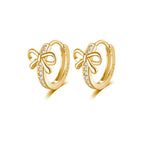 Reffeer Solid 925 Sterling Silver CZ Bow Hoop Earrings Ribbon for Women Teen Girls Bowknot Hoop Earrings Huggie (B-18K Gold)