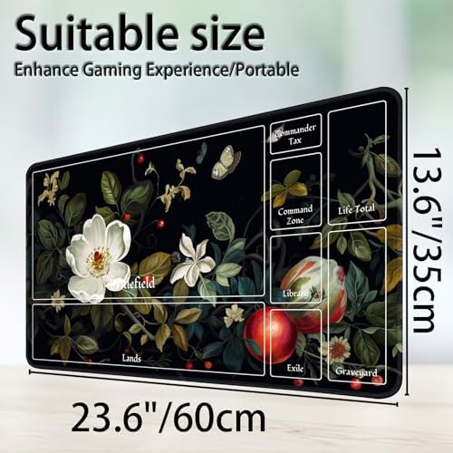 for MTG Game Playmat, for Magic TCG Rubber Play mat,Tabletop Card Playmats with Smooth Surface,Trading Card Inked Game Mat with New Zones,Battle Game,Wildflowers in Black
